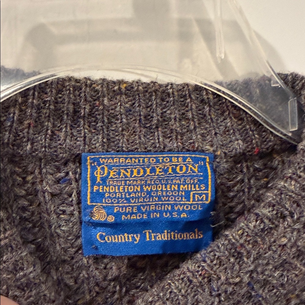 Vintage 80s 90s Pendleton Wool Cable Knit Yarn Fisherman Striped Grandpa Medium - Picture 4 of 6